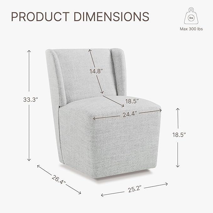Upholstered Dining Chair with Casters Wingback Modern Side Armless Deskchair with Rollers for Diningroom Bedroom Livingroom Reading Room,Light Grey,4 Box