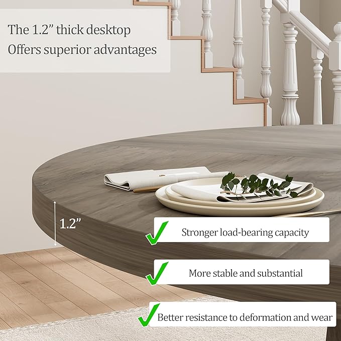 Dining Table for 4 to 6 People, 47 Inch Round Dining Table, Wooden Kitchen Table with Sturty Legs, Dining Room Table for Dining Room, Kitchen, Grey