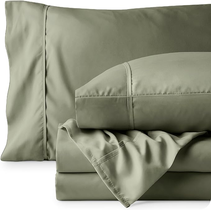 Bare Home California King Sheet Set - 1800 Ultra-Soft Microfiber Cal King Bed Sheets - Double Brushed - Deep Pockets - Easy Fit - 4 Piece Set - Bed Sheets (California King, Sage)