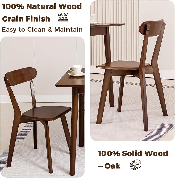 DELAVIN Soild Wood Dining Chairs Set of 2, Oak Wood Kitchen Chairs, Mid Century Modern Dining Room Chairs, Walnut