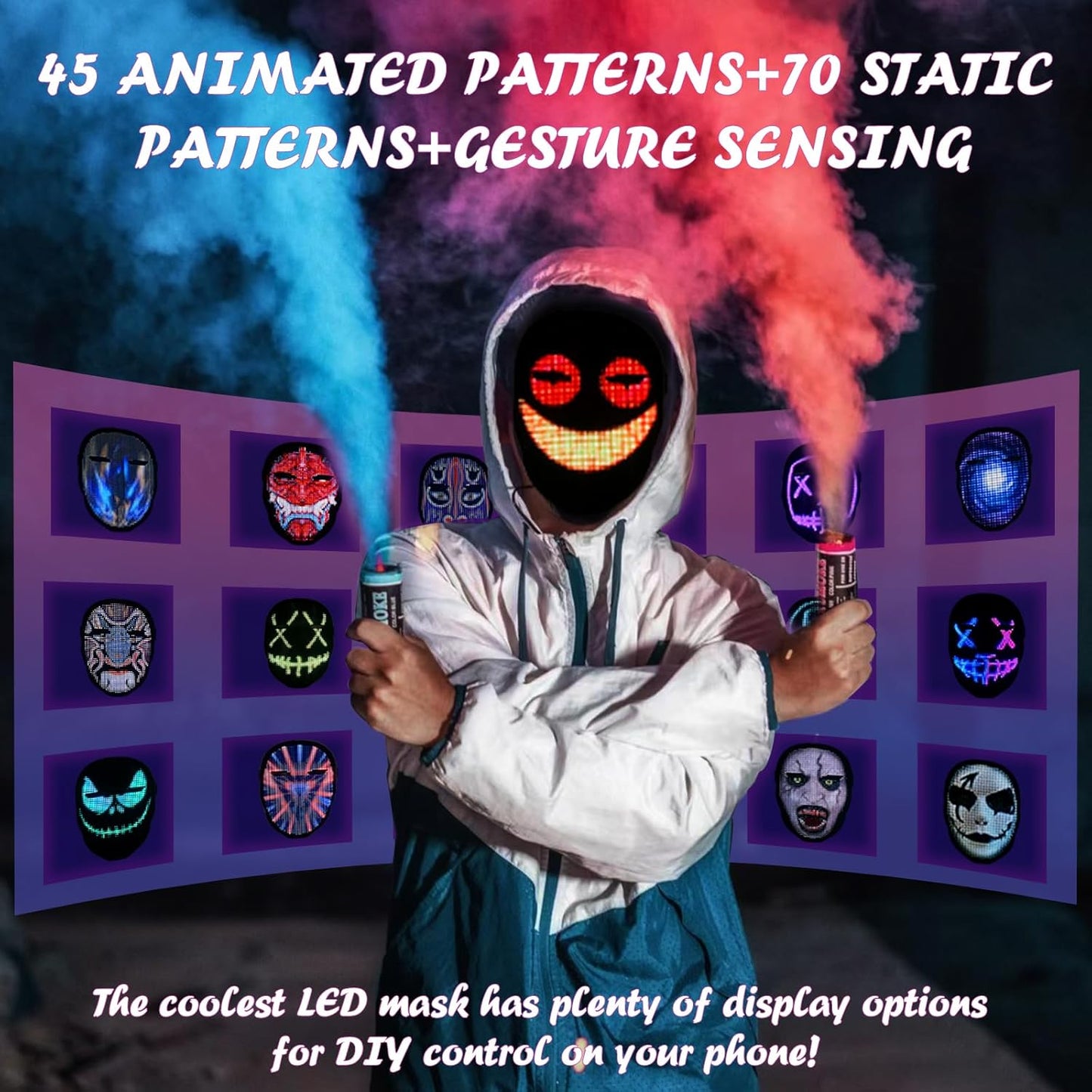 Depointer Life Led Mask with Rechargeable Bluetooth-compatible App Controlled, Customizable led mask, Lighted Face Transforming Mask, unisex-Adult