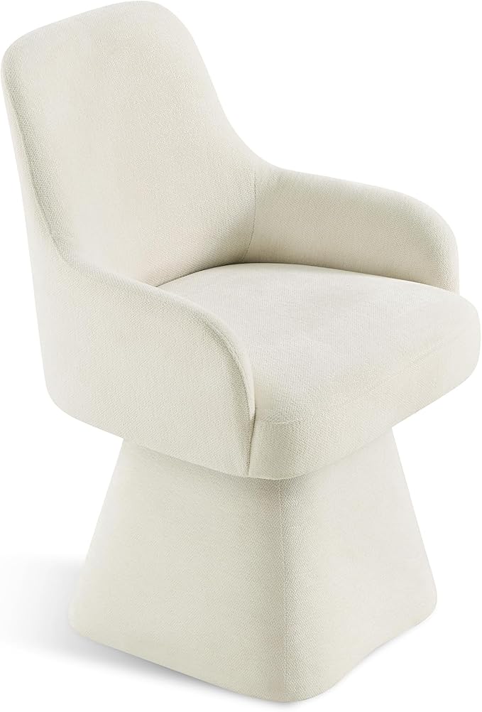 Swivel Dining Chair Set of 1, Mid Century Modern Chair Fabric Upholstered Armchair with Armrest & Ergonomic Backrest for Dining Room, Kitchen, Bedroom, Living Room, Beige
