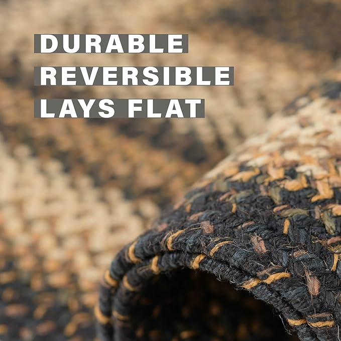 Homespice Kilimanjaro Black Jute Braided Oval Rug - 4x6' for Living, Bedroom & Dining Rooms. Pet-Friendly, Farmhouse, Rustic, Vintage, Boho Style