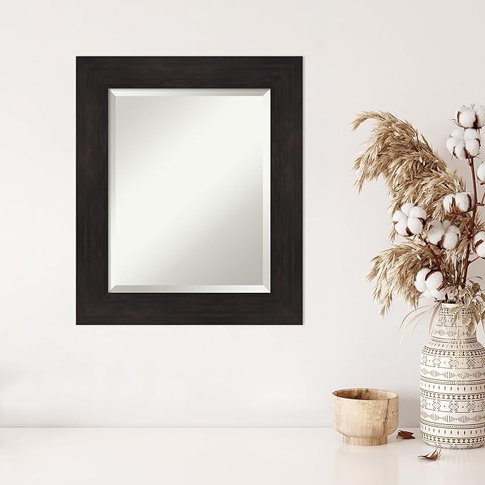 Amanti Art Brown Wall Mirror 26x22 Furniture Espresso Rectangle Bathroom Mirror for Wall Decor Living Room, Small Casual Frame, Hangs Horizonally and Vertically, Bathroom Decor, Beveled Edge from WI