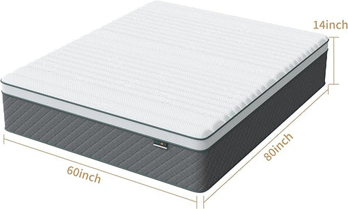 14 Inch Queen Mattress, Cooling-Gel Memory Foam and Pocket Spring Hybrid Mattress, Queen Bed Mattress in a Box, CertiPUR-US Certified, Medium Firm, Queen Size Mattress