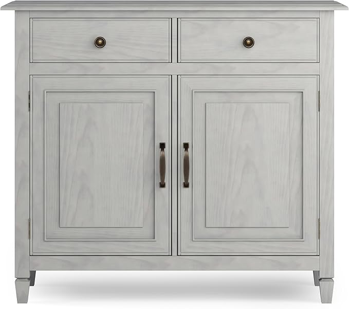 SIMPLIHOME Connaught 40-inch Wide Solid Wood Storage Cabinet in Fog Grey for Entryway, Living Room, Organizer for Hats, Gloves, Shoes, Keys, Slim Design, Traditional Style