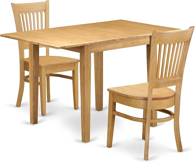 East West Furniture NDVA3-OAK-W 3 Piece Modern Dining Table Set Contains a Rectangle Wooden Table with Dropleaf and 2 Dining Chairs, 30x48 Inch, Oak