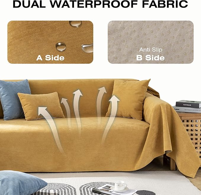 STACYPIK Waterproof Yellow Couch Cover,Non-Slip Sofa Cover for Loveseat, Water Resistant Furniture Protector, Sofa Cover for 3 Cushion Couch,L Shaped for Sectional, Anti-Scratch Sofa Covers-71X150IN