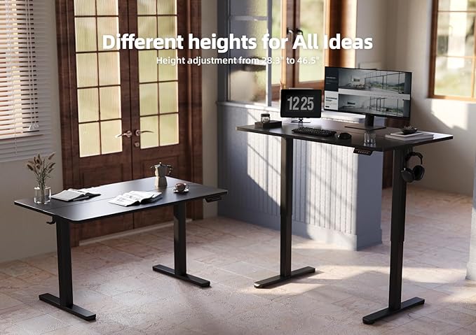 YDN Electric Standing Desk, Adjustable Height Stand up Desk, 55x24 Inches Sit Stand Home Office Desk with Splice Board, Black Top