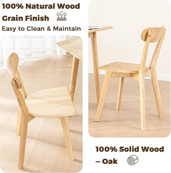 DELAVIN Soild Wood Dining Chairs Set of 2, Oak Wood Kitchen Chairs, Mid Century Modern Dining Room Chairs, Natural