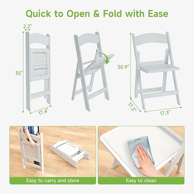 Real Relax White Resin Folding Chairs with Cushion - Comfortable Foldable Plastic Chair - Stackable Chairs with Padded Seats - Indoor/Outdoor Chairs for Events, 600lbs Capacity(60 Pack)