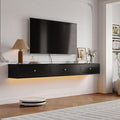 Retro Floating TV Console with 3 Doors,55'' High Gloss Floating TV Stand,Wall Mounted TV Cabinet,Contemporary Floating Media Console for Under TV Storage,Living Room,Bedroom(Black)