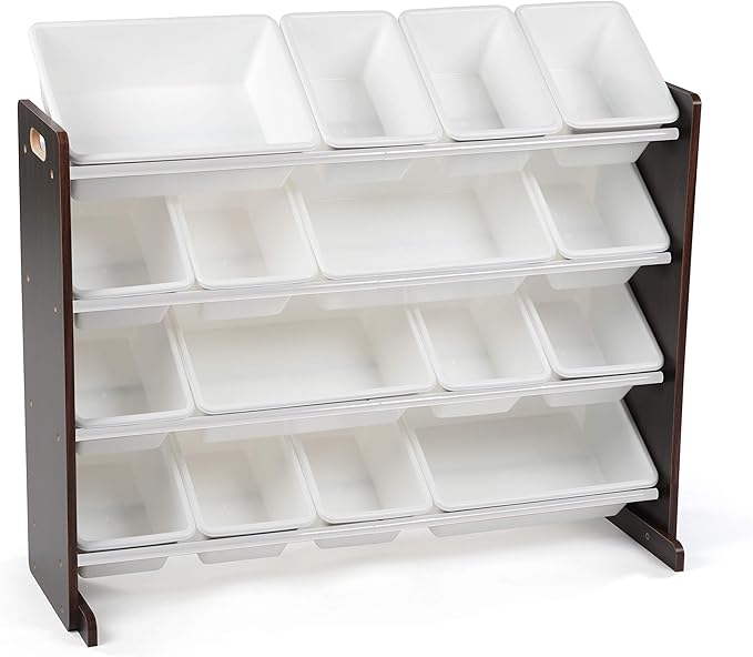 Humble Crew Supersized Toy Storage Organizer with 16 Removable Bins, Espresso/White – Large Toy Storage for Toddlers Ideal for Kids' Rooms, Playrooms, and Nurseries - Modern Toy Bins for Kids