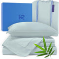 Kickoff Viscose Bamboo Sheets Queen Size 4-pc 100% Organic Bamboo Viscose Bed Cooling Sheets Queen Size Set Cool Bedding for hot Sleepers Sheet, Flat, Fitted, Pillowcases (Coastal Blue, Q)