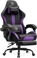 GTRACING Gaming Chair with Foot Rest & Pocket Spring Cushion, Ergonomic High Back Computer Chair with Headrest & 360°-Swivel Seat for Home Office Desk, PU Leather, Purple