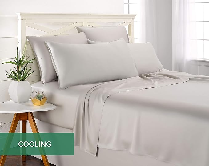 California King Sheets by Pure Bamboo, Genuine 100% Organic Viscose Derived from Bamboo Bed Sheet Set, Soft & Cooling, Double Stitching, Lifetime Quality Promise (California King, Silver Pearl)