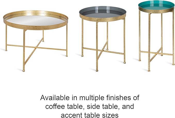 Kate and Laurel Celia Round Metal Foldable Accent Table with Mirror Tray Top, Bronze