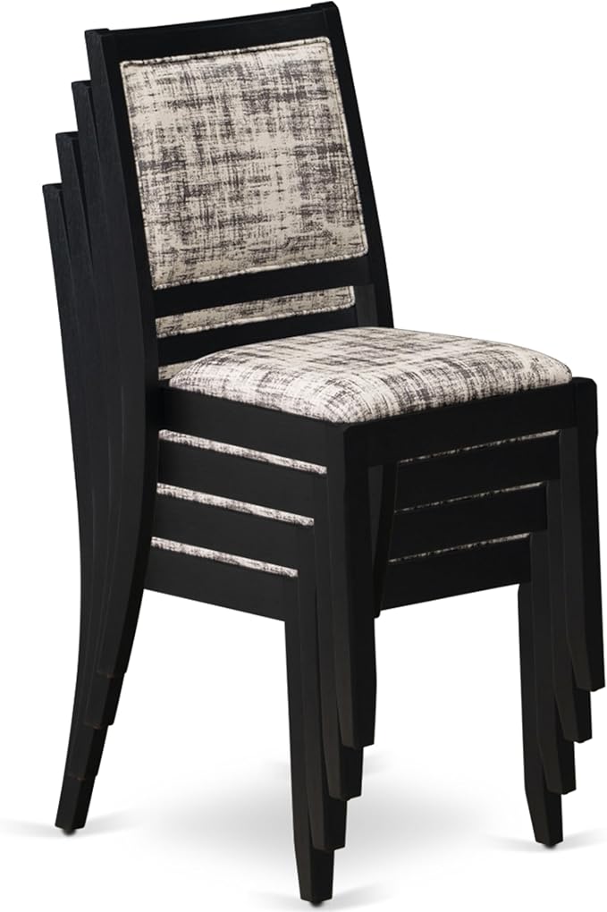 X12X2-006-30 - 13-piece Dining Room Table Set a Rectangular Kitchen Table and 12 Wire Brushed Black Polyester Fabric Stackable Chair, 39x120 Inch, Wire Brushed Black
