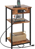 WLIVE End Table with Charging Station, Small Night Stand with 3 Storage Shelves, Side Tables for Small Spaces, Bedside Tables for Living Room, Bedroom, Rustic Brown