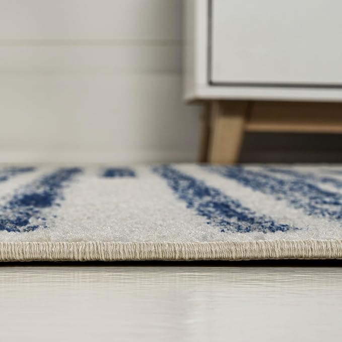 JONATHAN Y Khalil Modern Berber Stripe Cream/Navy Indoor Area Rug, 5x8, Contemporary, Bohemian, Easy-Cleaning for Living Room, Bedroom, Kitchen, Pet Friendly, Non-Shedding (MOH207E-5)
