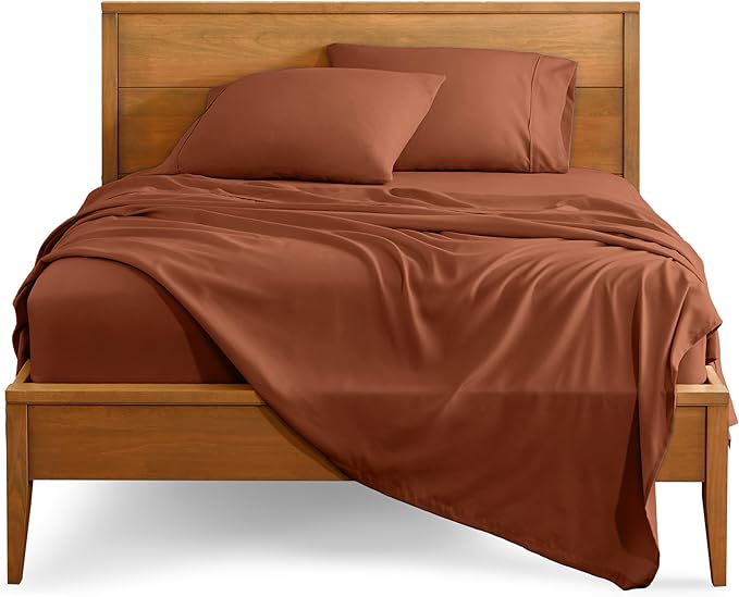 Bare Home Twin Sheet Set - 1800 Ultra-Soft Microfiber Twin Bed Sheets - Double Brushed - Deep Pockets - Easy Fit - Extra Soft - 3 Piece Set - Bedding Sheets & Pillowcases (Twin, Terracotta)