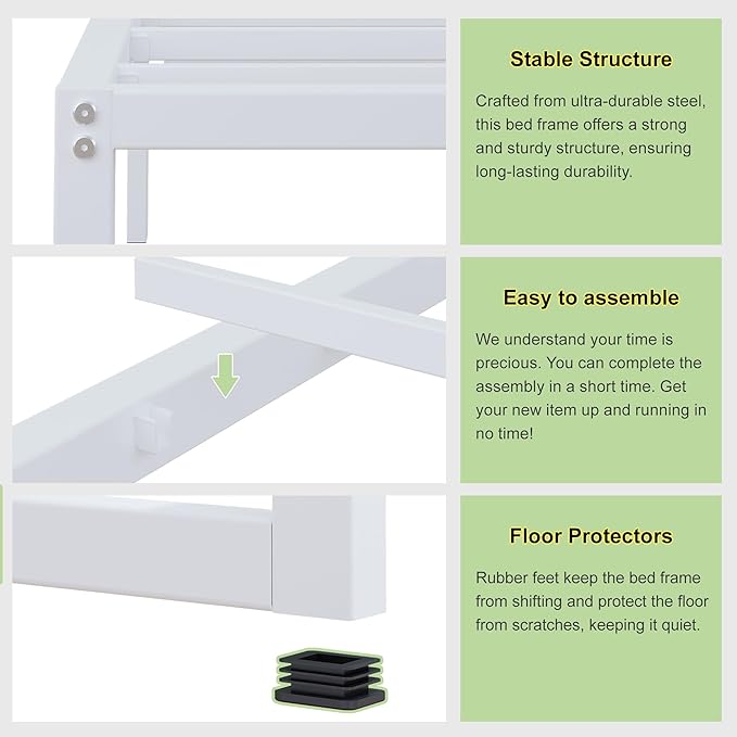EMODA 12 Inch Twin Bed Frames, Metal Platform White Bed Frame Twin No Box Spring Needed, Heavy Duty Steel Slats Support, Easy Assembly, Noise Free