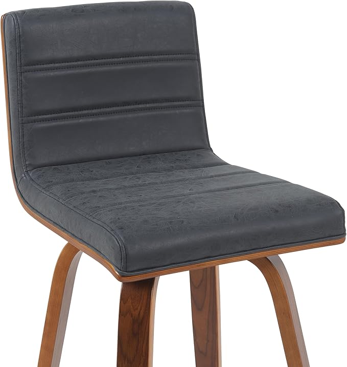 Vienna Modern Counter Height Swivel Bar Stool with Vintage Black Upholstered Seat and Walnut Finished Wood Frame Set of 3