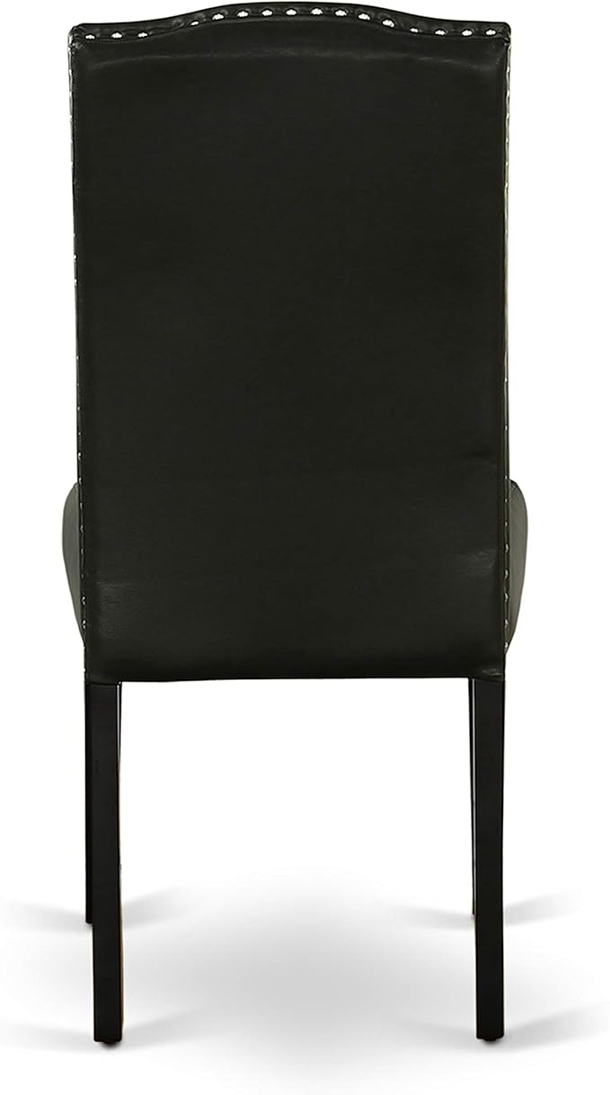 East West Furniture SHEN5-BLK-69 5 Piece Dining Room Table Set Includes a Round Kitchen Table with Pedestal and 4 Black Faux Leather Parson Dining Chairs, 42x42 Inch, Black