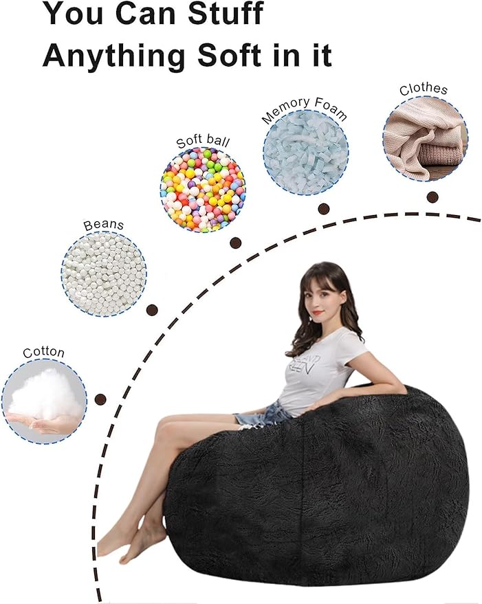 Bean Bag Chair for Adults Kids Without Filler Comfy Giant Round Lazy Sofa Chair Cover Floor Chair Cover for Bedroom Living Room, 7FT, White
