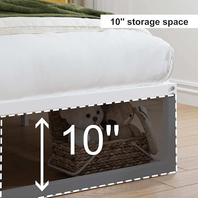 EMODA 12 Inch King Bed Frame, Metal Platform White Bed Frame King No Box Spring Needed, Heavy Duty Steel Slats Support, Easy Assembly, Noise Free