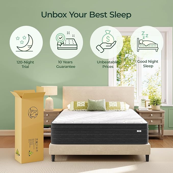 XL Twin Mattress 12 Inch in a Box - Memory Foam & Pocket Spring Bed Mattress for Back Pain Relief, Cool Breathable Fiberglass-Free Cover, Medium Firm, CertiPUR-US Certified