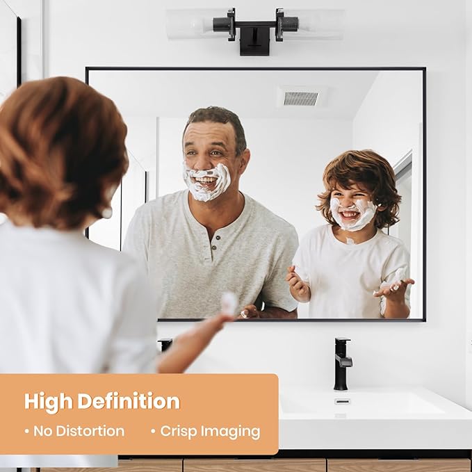 Melodieux Wall Vanity Bathroom Mirror for Over Sink, 30"x40" Rounded Rectangle Metal Deep Frame Wall Mounted Mirror Wall Decor for Living Room Hallway, Black
