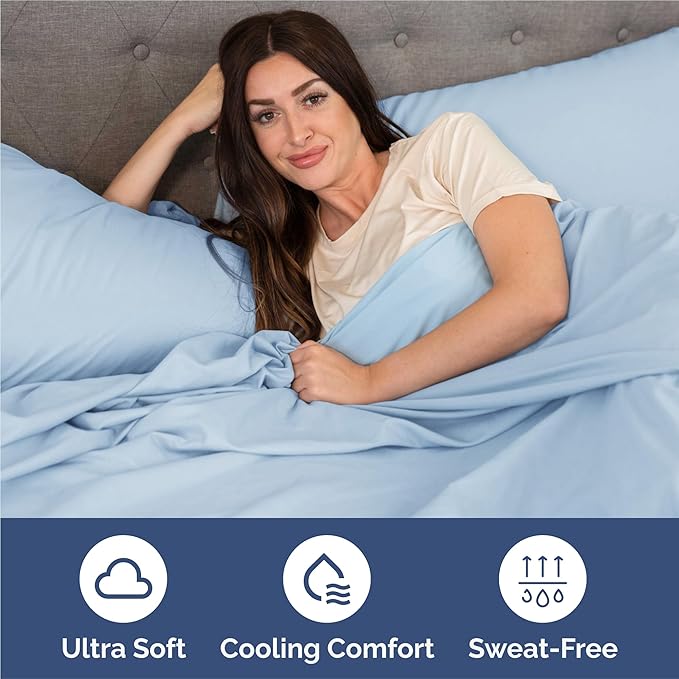 Split King Size 5 Piece Sheet Set - Comfy Breathable & Cooling Bed Sheets Set - Hotel Luxury Bedding for Women, Men, Kids, Teens, Boys & Girls - Deep Pockets and Wrinkle Free - Oeko-Tex - Light Blue