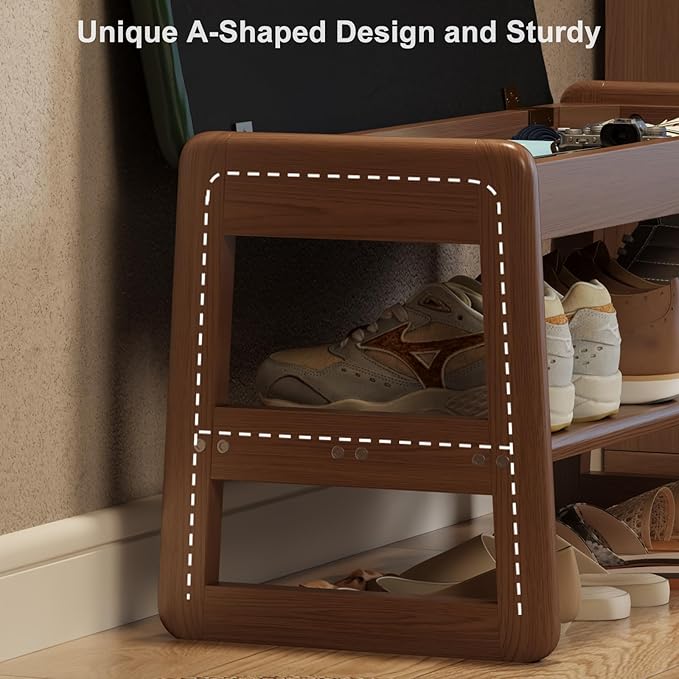Small Shoe Bench with Leather Cushion,2 Tiers Shoe Rack Bench with Flip-Top Storage,Wood Shoe Rack for Entryway（Green,23.62"