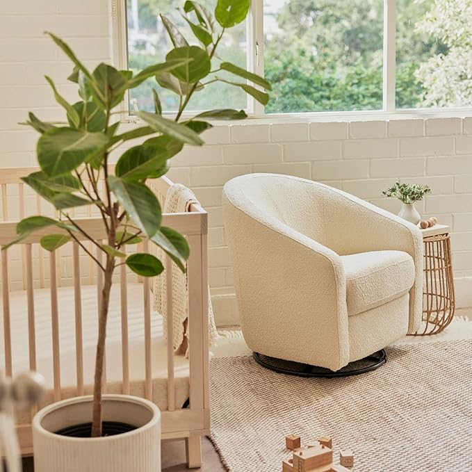 Babyletto Madison Swivel Glider in Polyester Ivory Boucle, Greenguard Gold and CertiPUR-US Certified