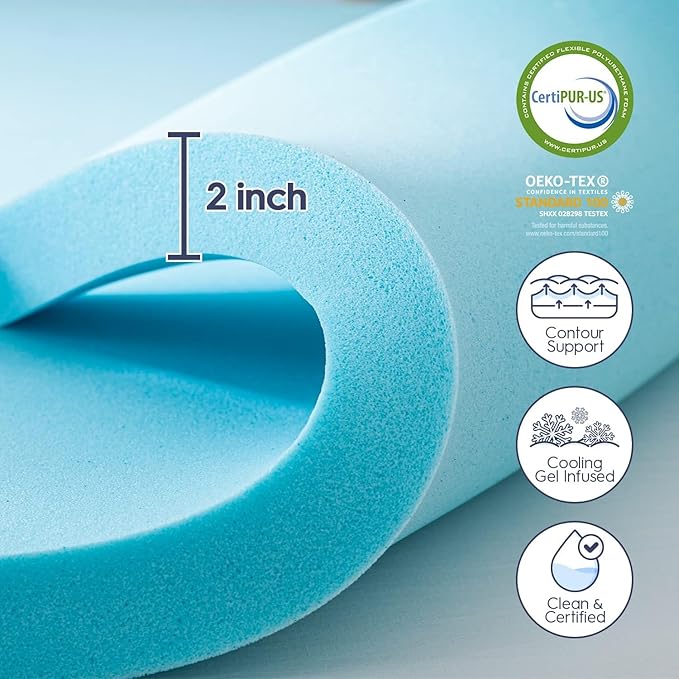 ELEMUSE Queen Dual Layer 3 Inch Memory Foam Mattress Topper, 1 Inch Plush Feel Pillow Top Mattress Topper Cover and 2 Inch Cooling High Density Memory Foam Bed Pad for Back Pain Relief