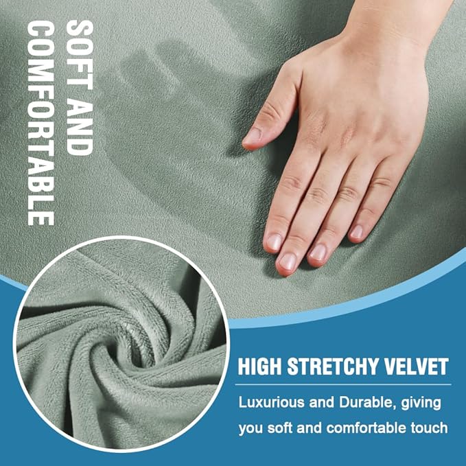 H.VERSAILTEX Sofa Cover 2 Piece T Cushion Armchair Slipcovers Thick Velvet Couch Cover Stretch T Cushion Sofa Covers for 1 Cushion Couch with 1 Individual T Cushion Covers Washable, Sea Grass