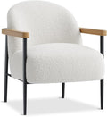 Garvee Modern Accent Chair, White Comfy Chair with Teddy Fabric, Wood Arms, Metal Frame & Adjustable Feet, Mid Century Modern Chair for Living Room,Bedroom, Office