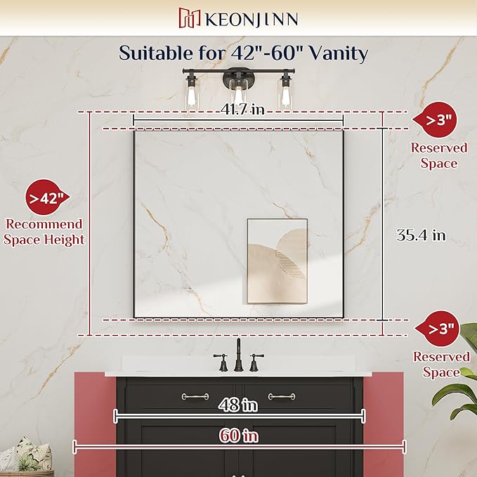 Keonjinn 42 x 36 Inch Brushed Bronze Bathroom Mirror, Rectangle Framed Vanity Mirror for Wall, Large, Modern Farmhouse, Square Corner Bronze Mirrors(Horizontal/Vertical)