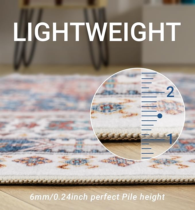 zesthome 8x10 Area Rugs for Living Room,Non-Slip Backing Washable Rugs,Vintage Large Area Rug，Stain Resistant Home Decor Rug (Navy Blue/Red,8'x10')