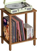 HOOBRO Record Player Stand, 2-Tier End Table, Vinyl Record Turntable Stand with Storage up to 100 Albums, Small Side Table for Living Room, Bedroom, Rustic Brown, FG05RS01