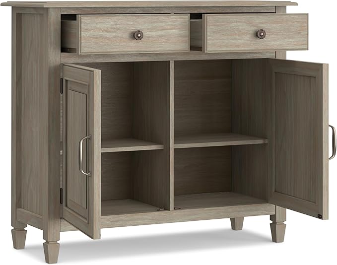SIMPLIHOME Connaught 40-inch Wide Solid Wood Storage Cabinet in Distressed Grey for Entryway, Living Room, Organizer for Hats, Gloves, Shoes, Keys, Slim Design, Traditional Style