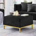 24KF Large Velvet Ottoman, Upholstered Padded Cushion Ottoman Table, Large Foot Rest for Living Room - Black