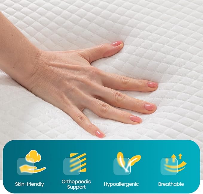 FDW | 14 Inch Queen Mattress | Medium Firm | Gel Memory Foam Mattress | White | Bed in a Box, CertiPUR-US Certified | Pressure Relief, Cooling Ventilated Foam | Washable Removable Cover