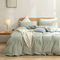BESTOUCH Duvet Cover Set 100% Washed Cotton Linen Feel Super Soft Comfortable Chic Lightweight 3 PCs Home Bedding Set Solid Sage Green Super King Plus