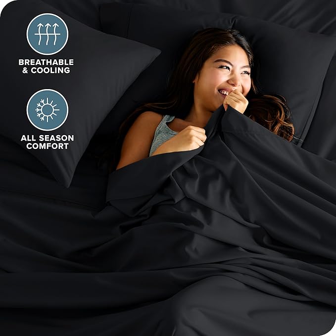 Bare Home King Sheet Set - Luxury 1800 Ultra-Soft Microfiber King Bed Sheets - Double Brushed - Deep Pockets - Easy Fit - 4 Piece Set - Bedding Sheets & Pillowcases (King, Black)