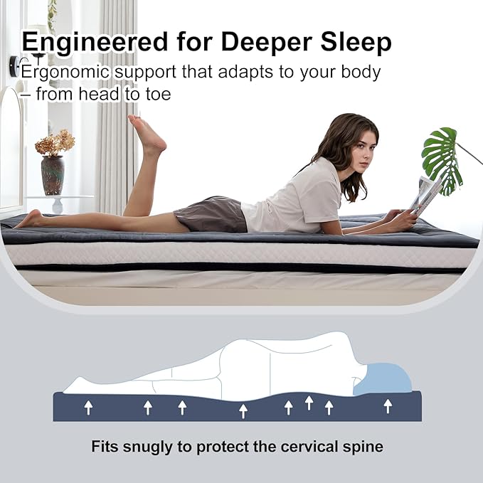 Welnow Japanese Futon Floor Mattress, Thick Twin Size Tatami Mat Portable & Foldable Roll Up Floor Bed Mattress with Storage Bag, Sleeping Pad for Adults, Dorm, Guest Bed, Camping and Travel, Grey