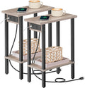 HOOBRO Small End Table with Charging Station, Set of 2, Narrow Side Table with USB Port and Outlets, Skinny Sofa Table, Slim Nightstand, Living Room, Bedroom, Greige and Black BG240UBZP201