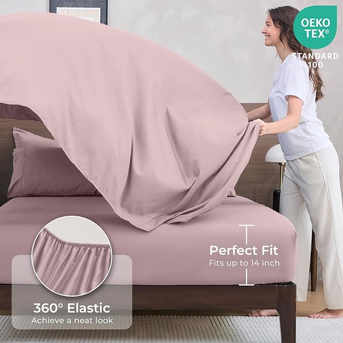 HEVUMYI Rose Gold Queen Comforter Set - 7-Piece All Season Bed in a Bag Queen, Ultra Soft Bedding Set with Comforter, Flat Sheet, Fitted Sheet, Pillowcases, Pillow Shams
