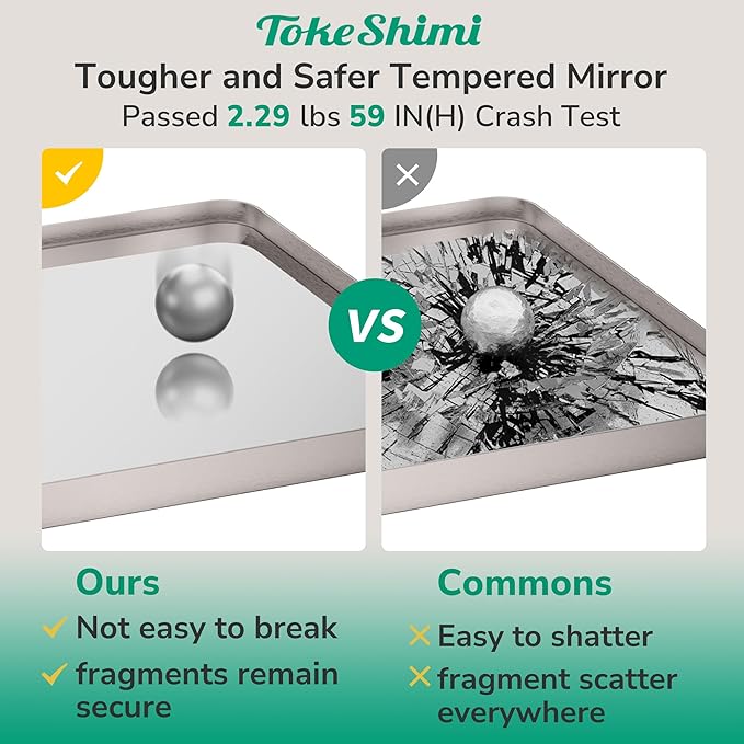 TokeShimi Brushed Nickel Vanity Mirror 60x36,Bathroom Mirror Framed Aluminum,Tempered Glass,Rectangle Mirror for Bathroom,Shatterproof Bathroom Wall Mirror(Horizontal/Vertical)